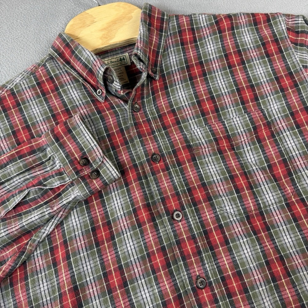LL Bean Scotch Plaid Flannel Shirt Mens XL Red Green Cotton Regular‎ Button Down